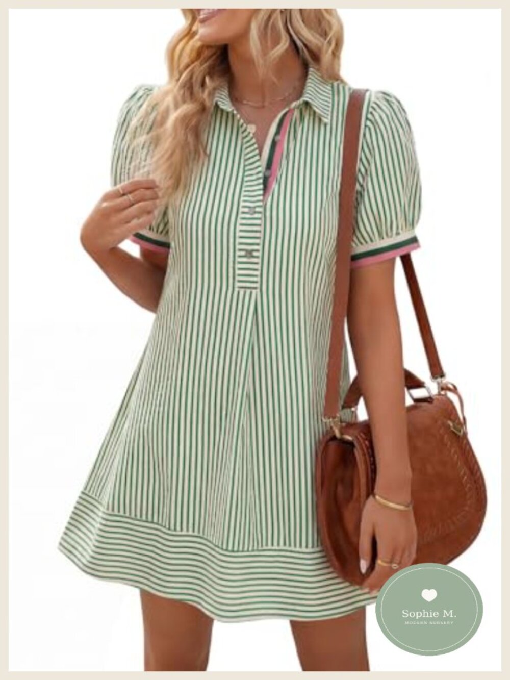 Women's Striped Short Sleeve Button Front Mini Shirt Dress with Pockets